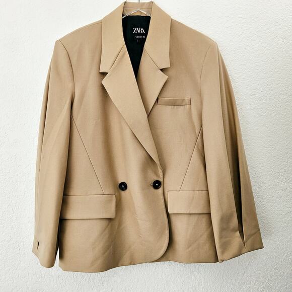 Zara Women Pleated Sleeve Blazer Light Camel Size US Medium - Picture 7 of 16